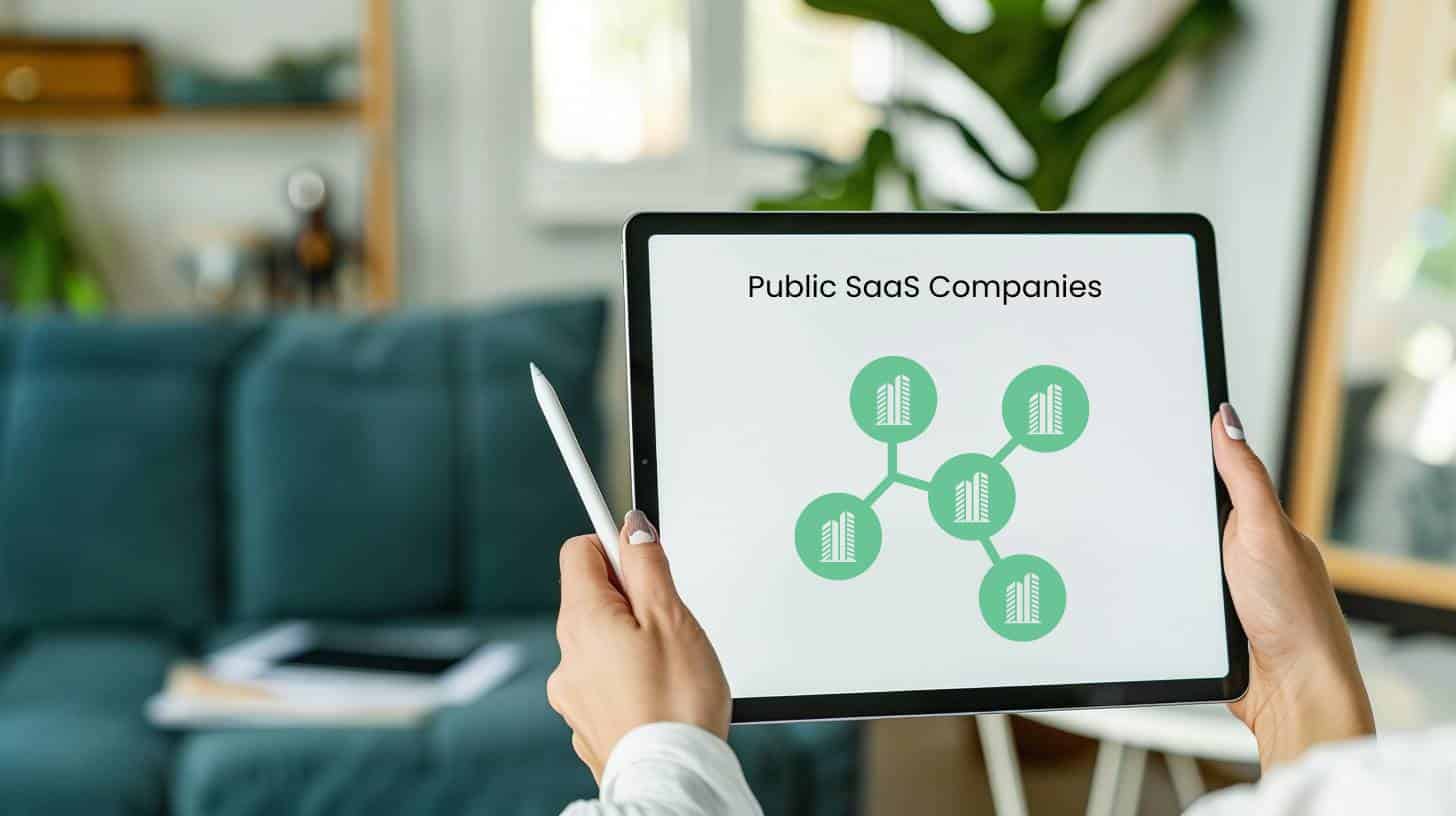 Woman Looking at Public SaaS Companies on a Tablet