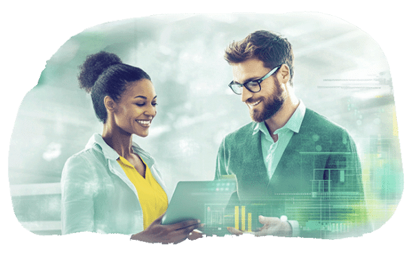 Business professionals reviewing analytics on tablet for B2B SaaS go-to-market strategy launch