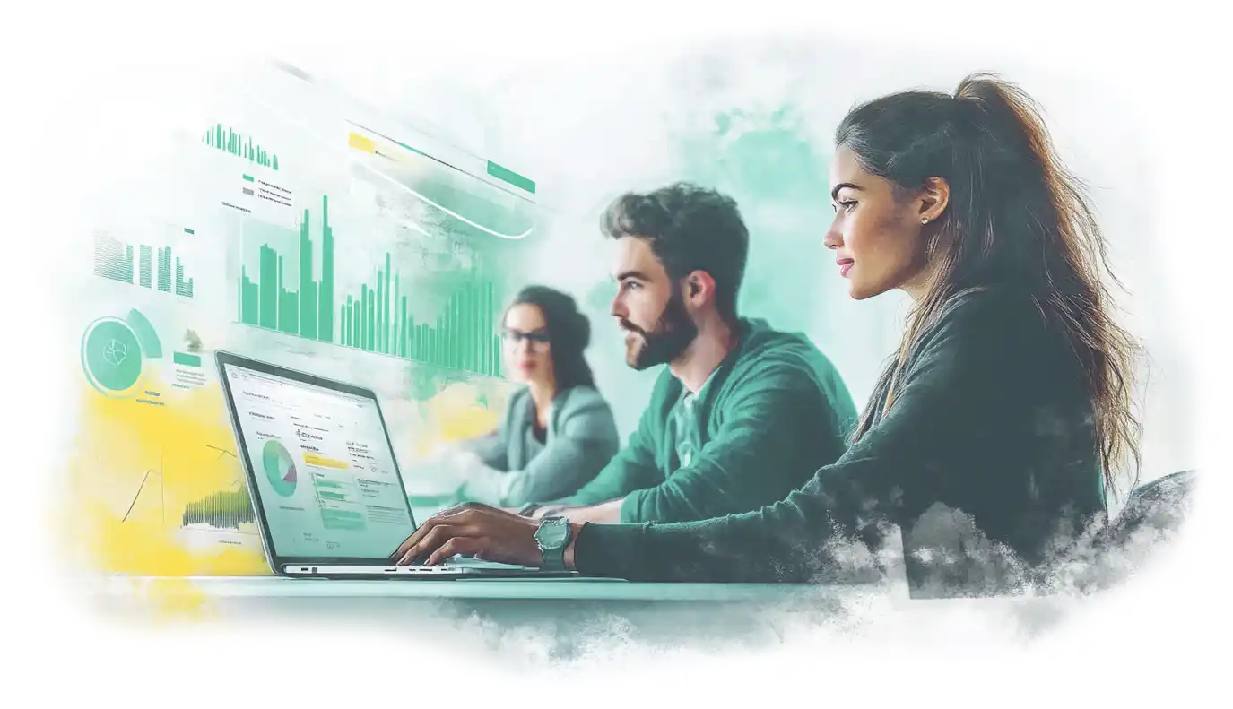 Marketing team using AI-driven analytics and predictive insights to support AI marketing transformation and data-driven decision making