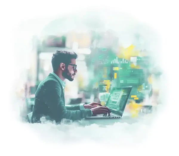 Marketing professional analyzing partner data and collaboration insights for partner ecosystem marketing strategy