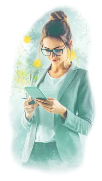 Marketing professional using mobile device to manage partner ecosystem marketing collaboration and performance insight
