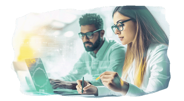 Marketing professional analyzing partner data and collaboration insights for partner ecosystem marketing strategy